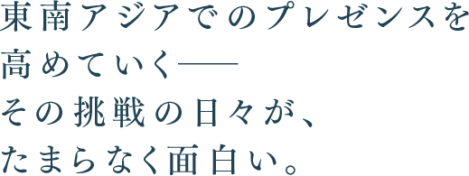 東南アジアでのプレゼンスを高めていく――その挑戦の日々が、たまらなく面白い。